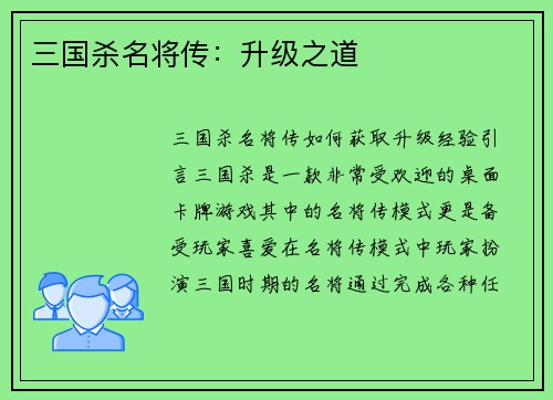 三国杀名将传：升级之道